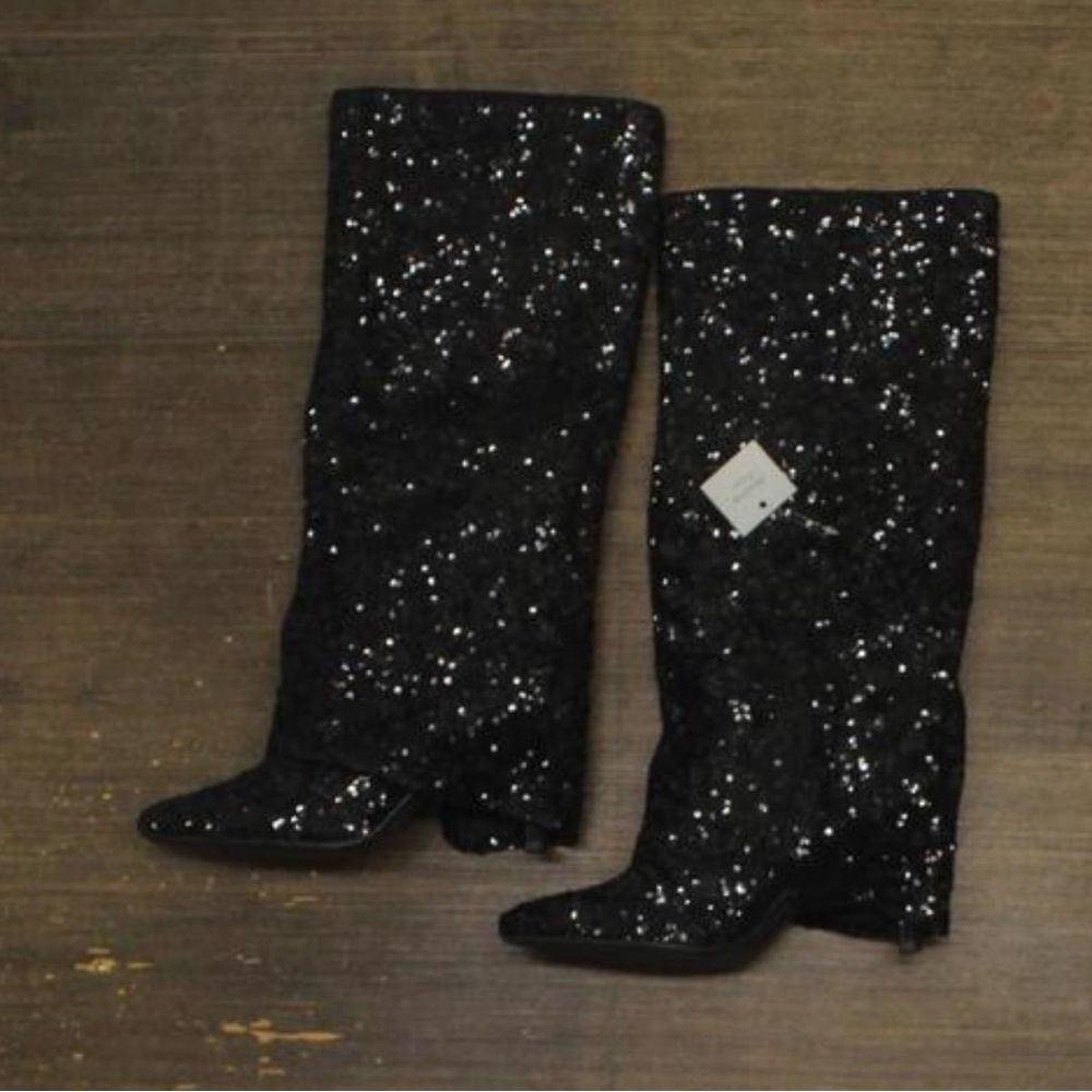 Black Sequin Women's Boots NWT 8.5
